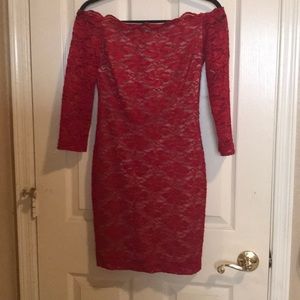 Off-The-Shoulder Long Sleeve Lace Overlay Dress